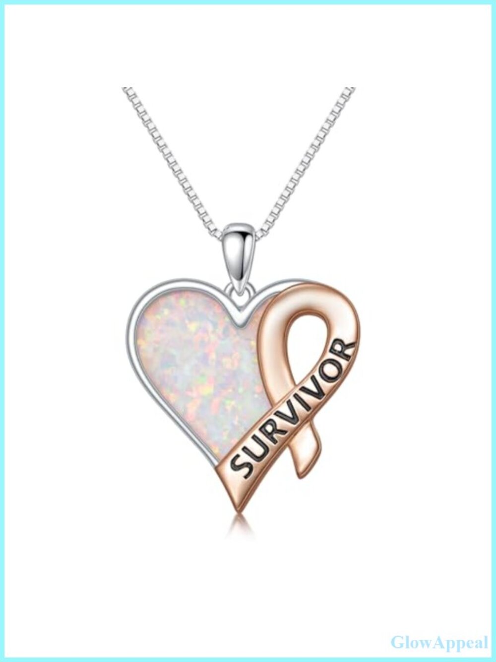 925 Sterling Silver Pink Ribbon Opal Survivor Heart Pendant Necklace